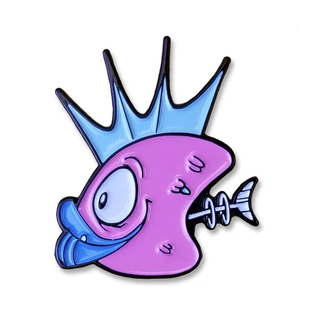 Demented Punk Fish Heads pin's émail rose toon