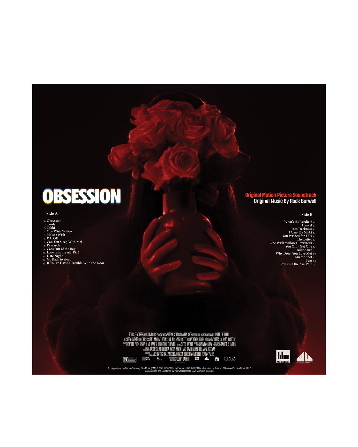 Waxwork Records Obsession vinyle rouge nacré bande originale
