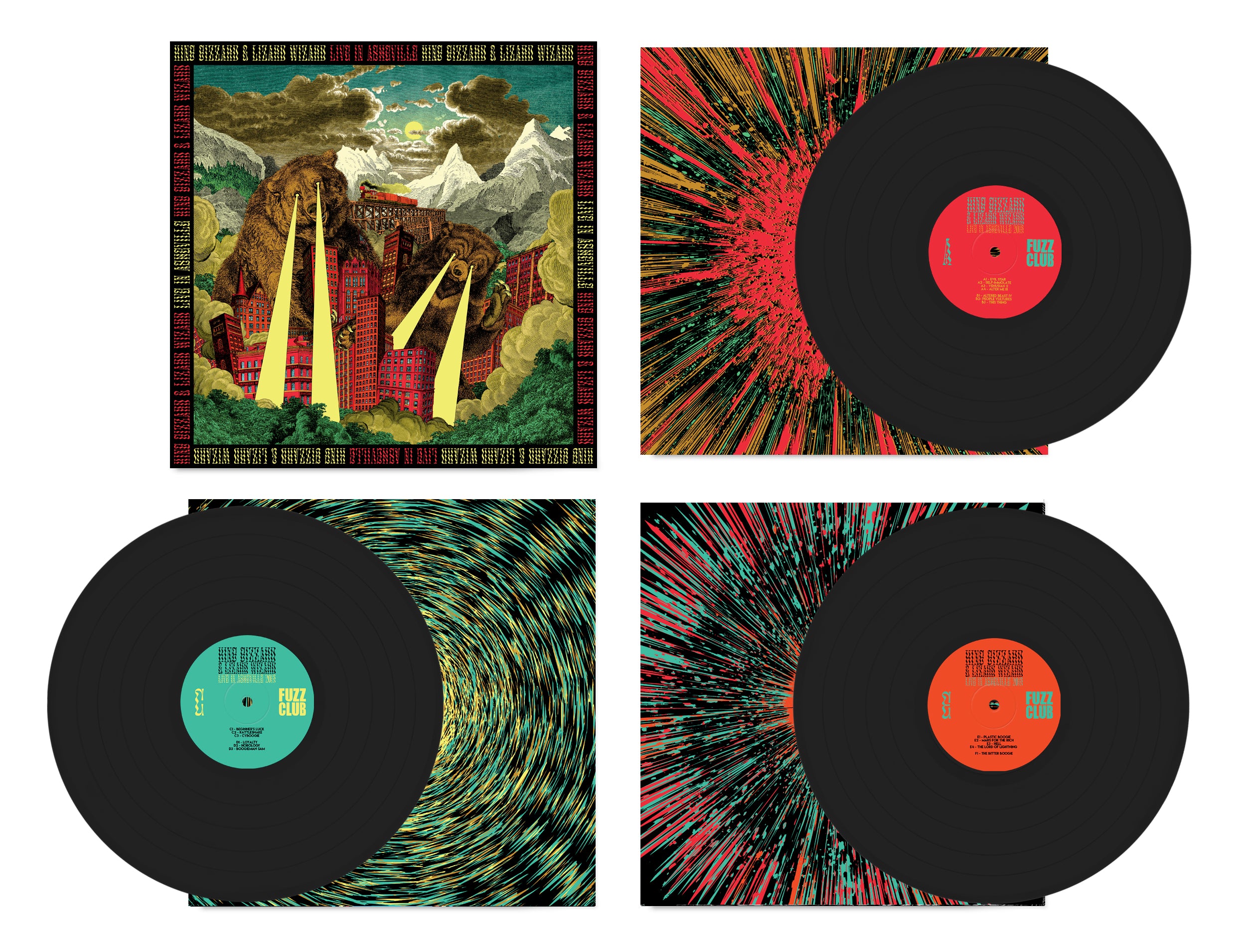 King Gizzard Live In Asheville coffret triple vinyle splatter