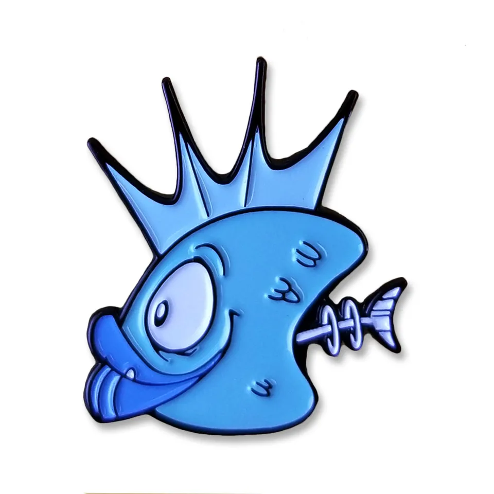 Demented Punk Blue Fish Heads Toon pin's émail 1 pouce