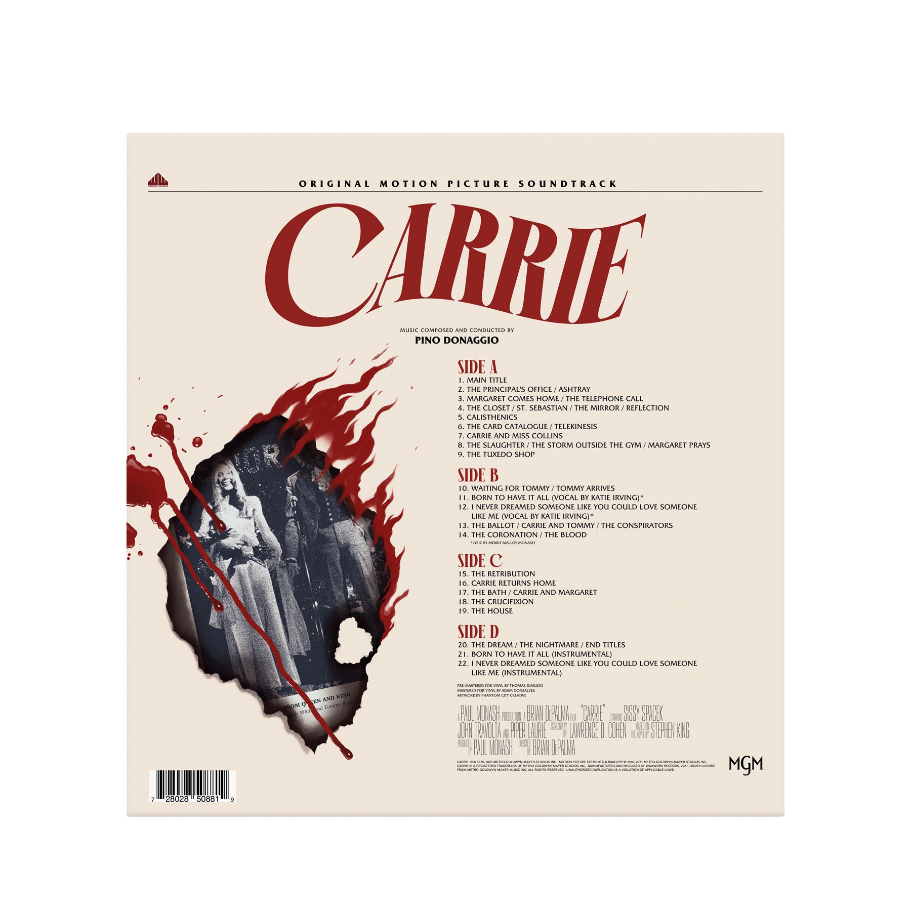 Waxwork Records Carrie vinyle double LP Prom Fire