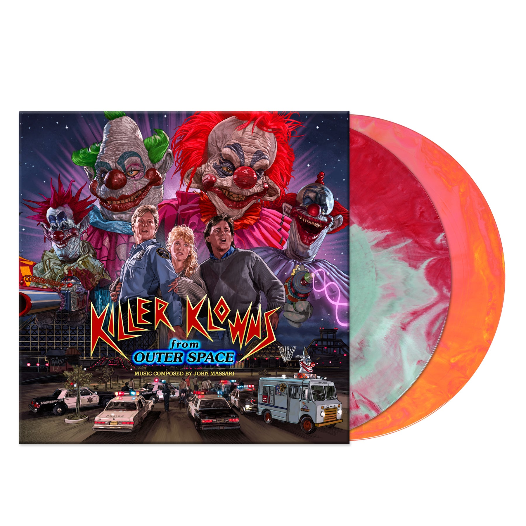 Waxwork Records Killer Klowns From Outer Space vinyle 2LP couleur pinwheel