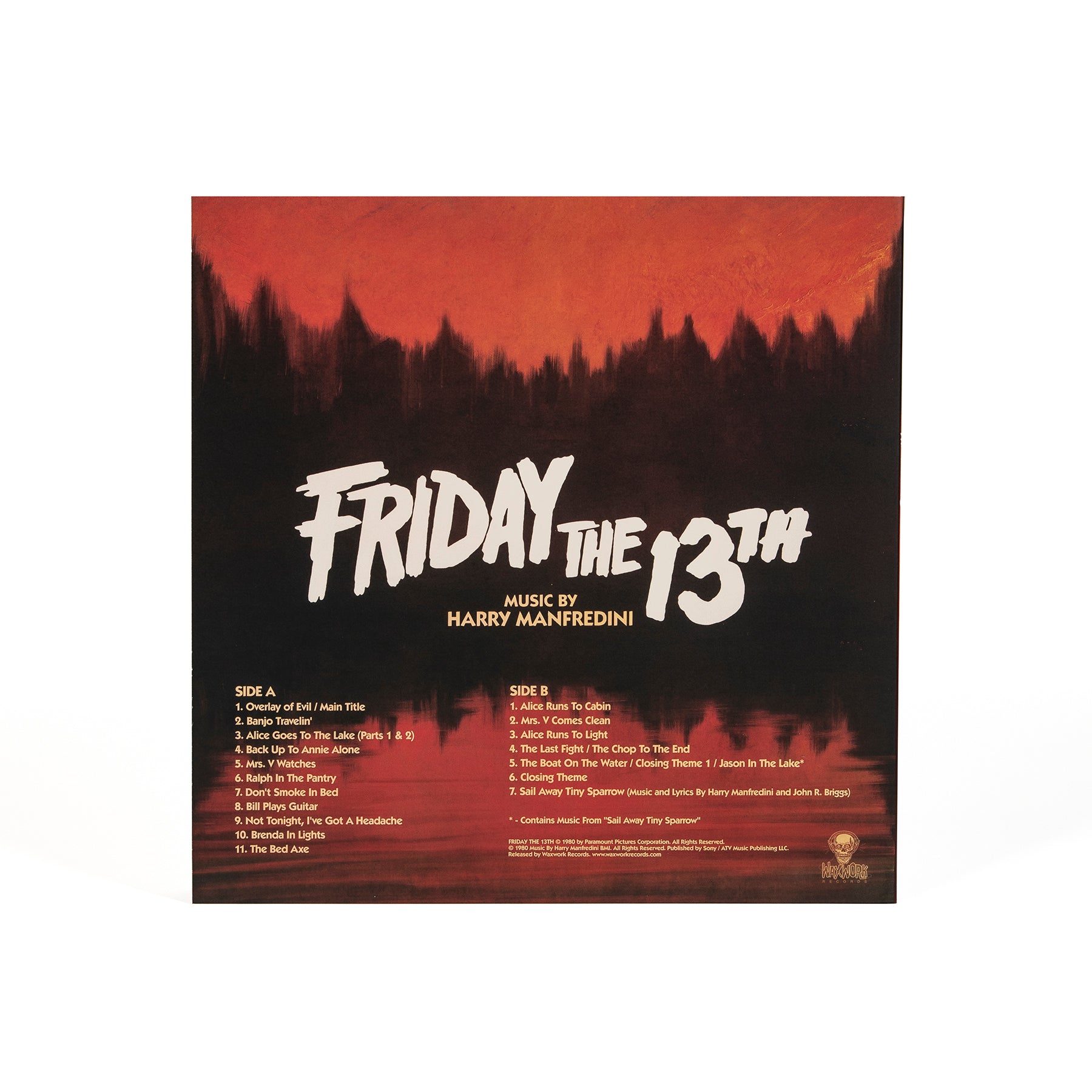 Waxwork Records Friday the 13th vinyle splatter Crystal Lake