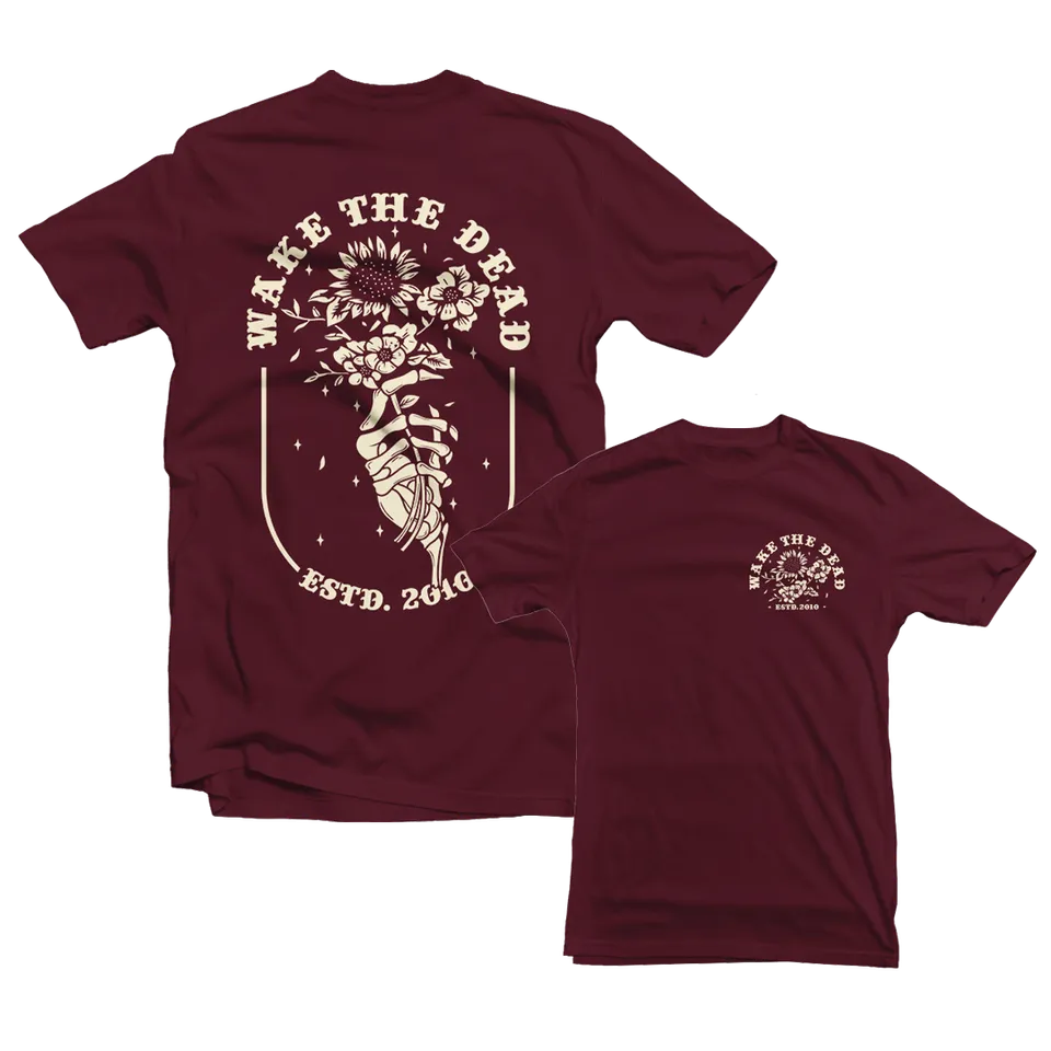 Wake The Dead Hand With Flowers T-shirt bordeaux