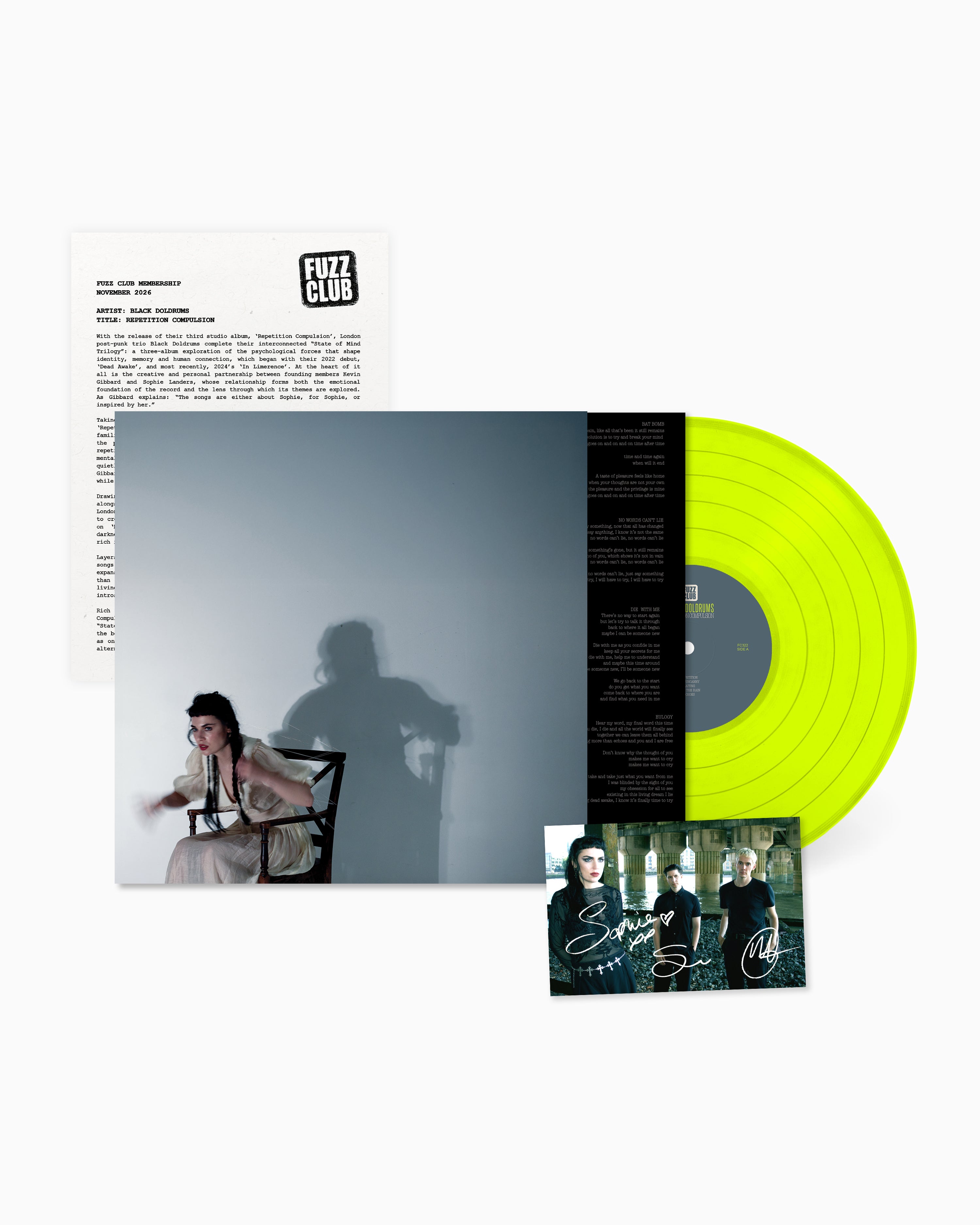 Black Doldrums Repetition Compulsion vinyle jaune néon